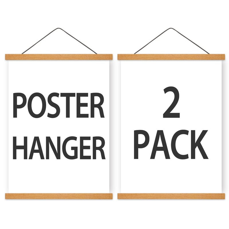 HONKKI Magnetic Poster Hanger Frame for 8x12 8x10 8x8 Movie Music Posters Wall Art, 2 Pack Wood Picture Frames for Large Canvas Diamond Map Decor, Living Room Calendar Banner Tapestry Photo Hanging Stand - Image 1